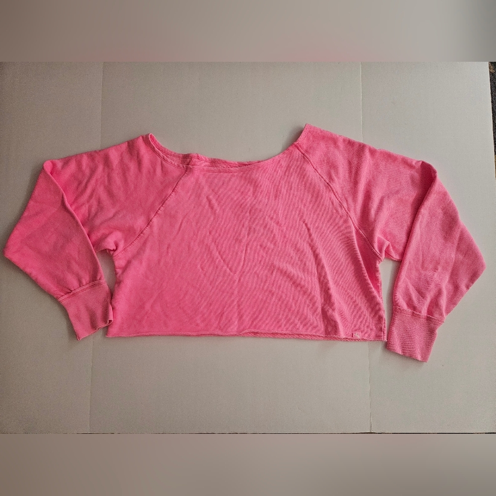 Nwt Joy Lab Large Cropped Hot Pink  Off The Shoulder Sweatshirt Acrive Raw Hem